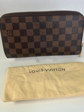 Authentic Louis Vuitton Damier Ebene Zip Around Organizer Wallet